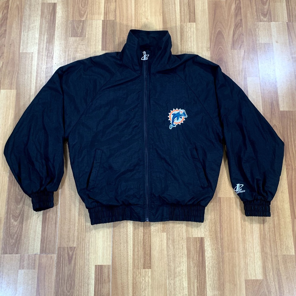Logo Athletic Miami Dolphins Windbreaker Mens‎ Medium M Vtg Black Jacket